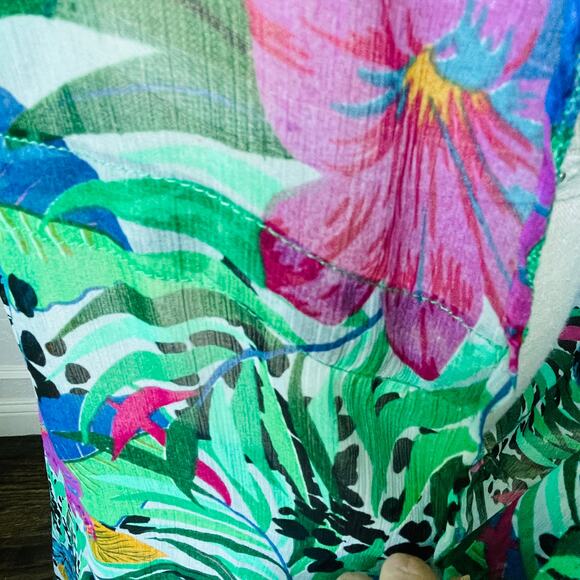 Steve Madden Green Tropical Hibiscus Mulit Color Long Kimono Cover up - Picture 2 of 7